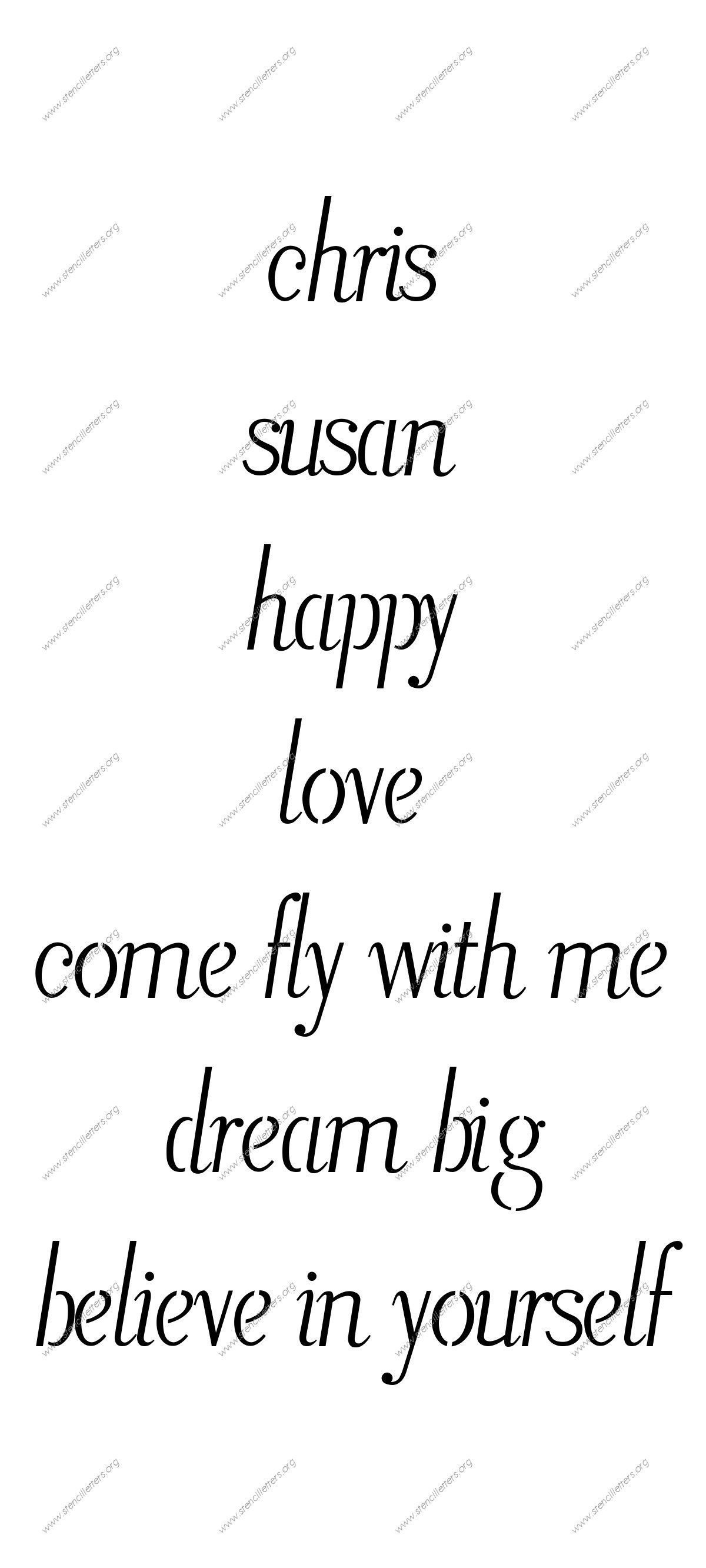 Longhand Italic lowercase stencil Names, Words, Phrases samples