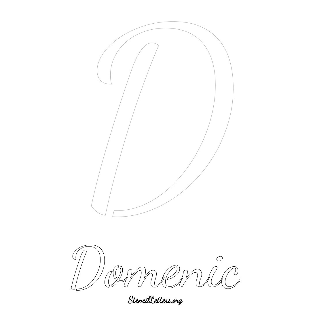 Domenic printable name initial stencil in Cursive Script Lettering