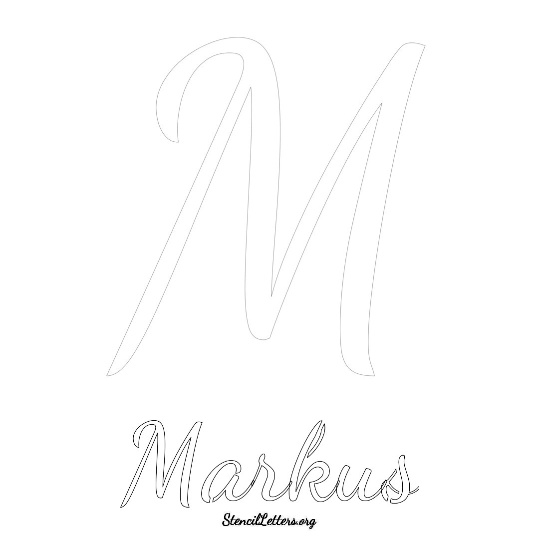 Markus printable name initial stencil in Cursive Script Lettering