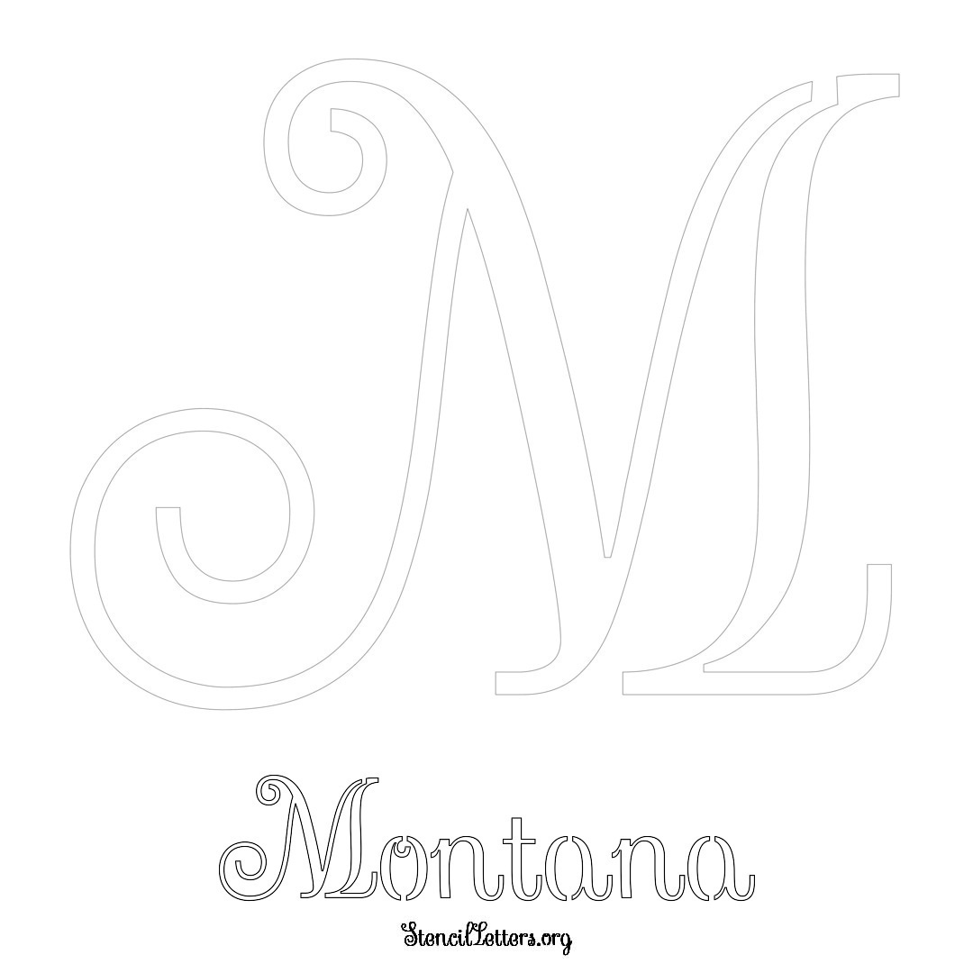 Montana printable name initial stencil in Ornamental Cursive Lettering