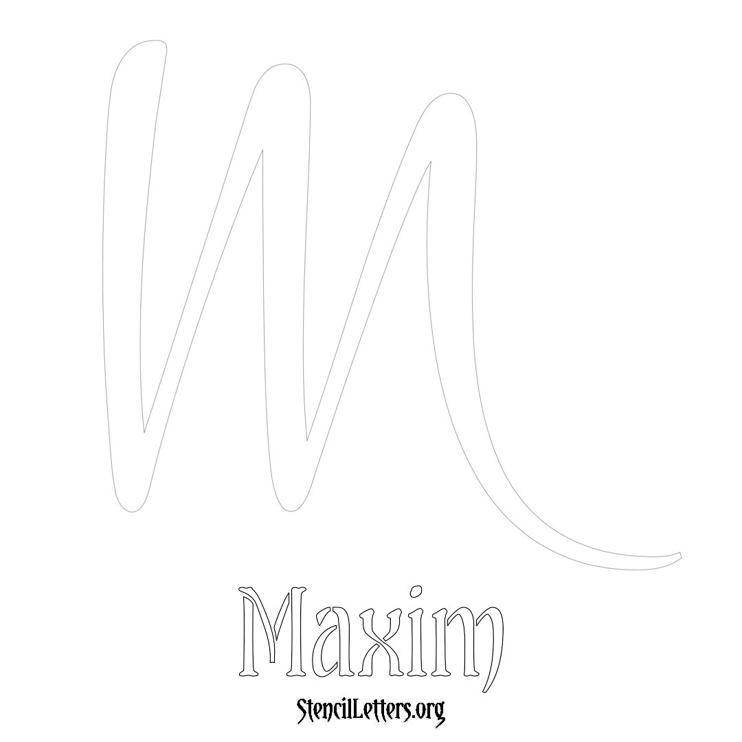 Maxim printable name initial stencil in Vintage Brush Lettering