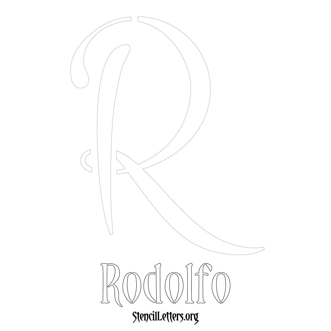 Rodolfo printable name initial stencil in Vintage Brush Lettering