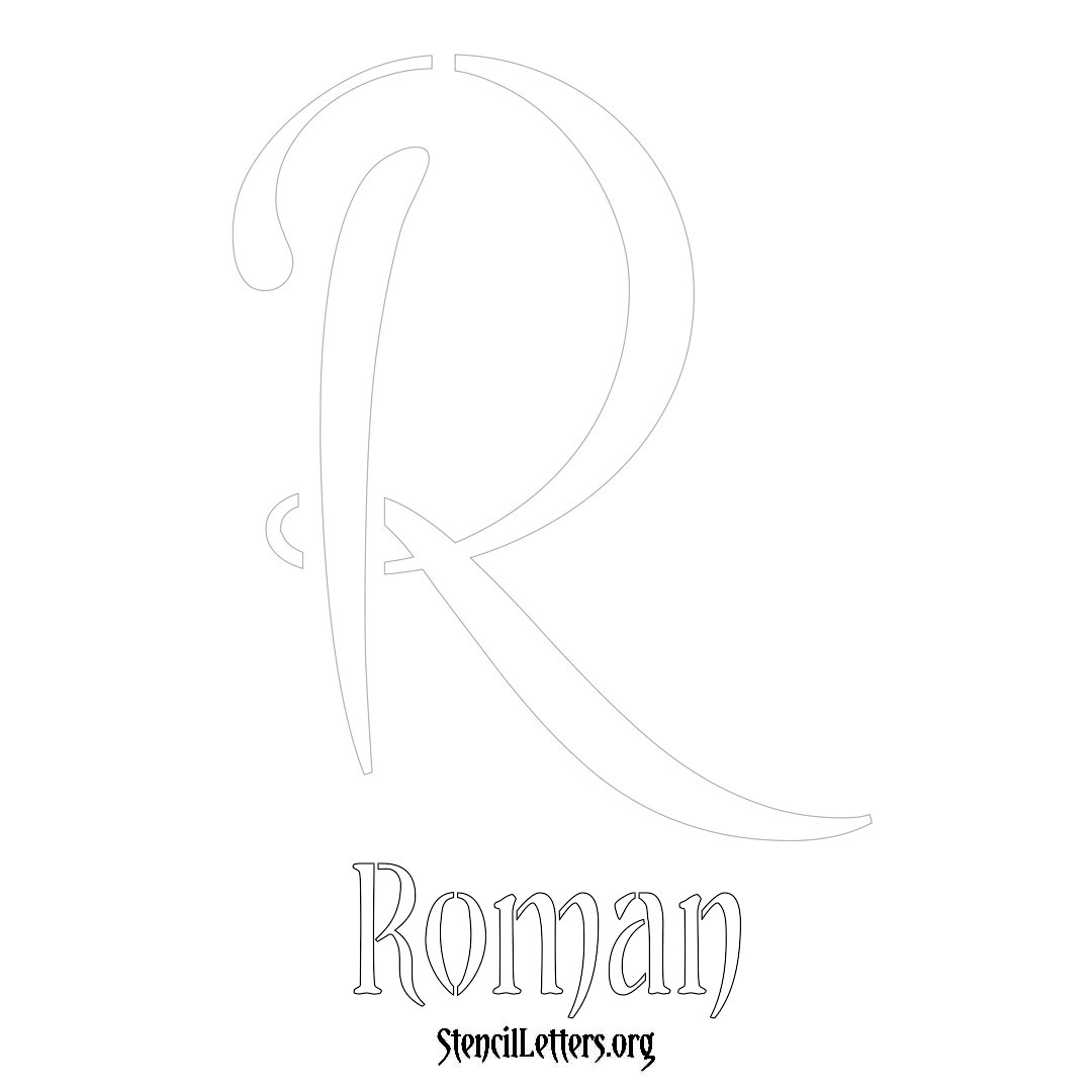 Roman printable name initial stencil in Vintage Brush Lettering
